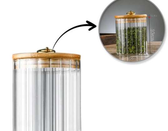 Suikerpot, gegroefde container met bamboe deksel, maat S, 550 ml 1 st SZK167