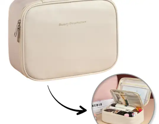 Elegante uitschuifbare make-uptas, eco-lederen etui, crème KS146K