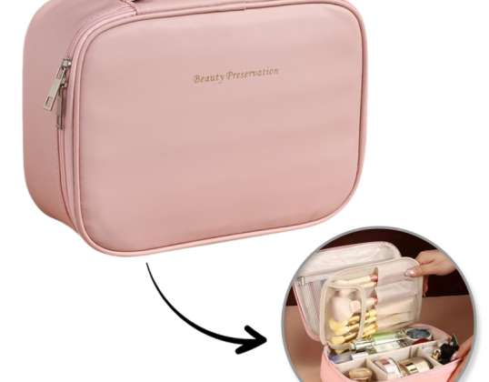 Elegante neceser extensible, estuche, fabricado en piel ecológica, rosa KS146R