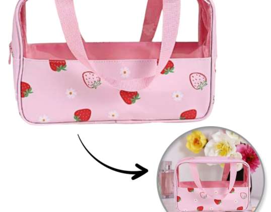 Faltbare Kosmetiktasche, tragbares Etui, Größe M, 31x10x20cm, STRAWBERRIES, KS148