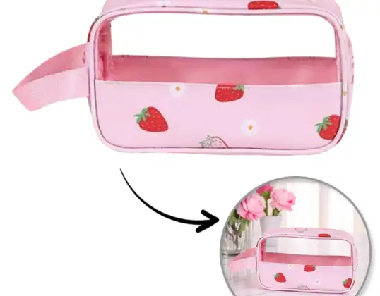 Faltbare Kosmetiktasche, tragbares Etui, Größe S, 22x7x13cm, STRAWBERRIES, KS149
