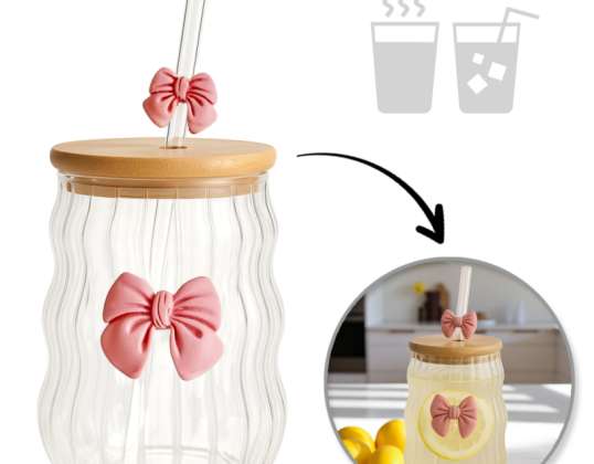 Verre à parois ondulées KOKARDA 450 ml avec paille et couvercle SZK183