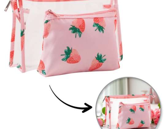2-in-1 Kosmetiktasche Set, Beutel, transparent STRAWBERRIES KS152