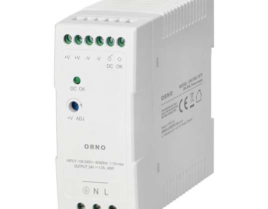 ARBA PSU 1670 pramoninis maitinimo šaltinis. prie DIN bėgio. 24VDC. 1.7A. 40W. plastikiniame dėkle