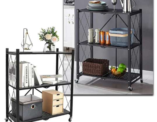 MaxRack™ mobil sammenklappelig opbevaringshylde i metal (3 niveauer) ~ maxrack | Reol på hjul | Hjem arrangør