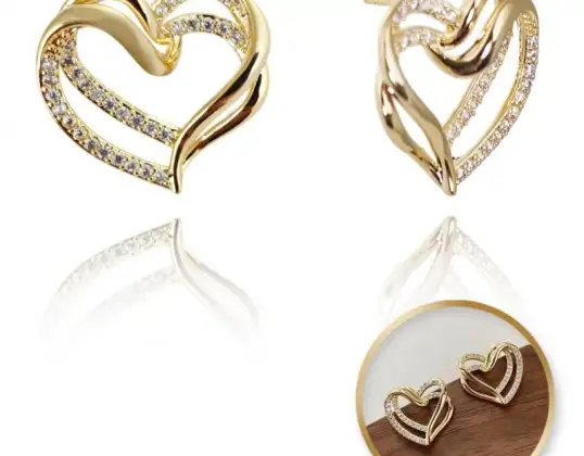 HEART øreringe lavet af rustfrit stål belagt med 14k guld, cubic zirconia, S925 sølv ørestikker KST3331