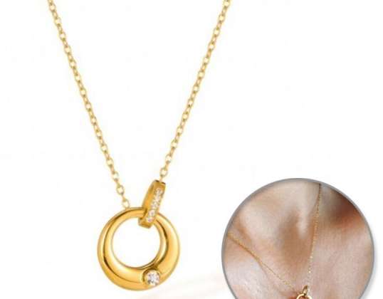 14k gold-plated stainless steel necklace, cubic zirconia hoops NST2192