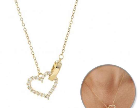 14k forgyldt halskæde i rustfrit stål, dobbelt HEARTS cubic zirconia NST2197