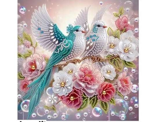 Diamantmosaik fugle i blomster