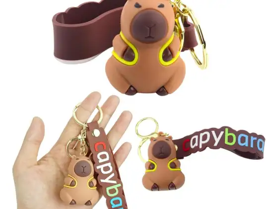 Nøglering Capybara figur med gul rygsæk vedhæng karabinhage cirkel