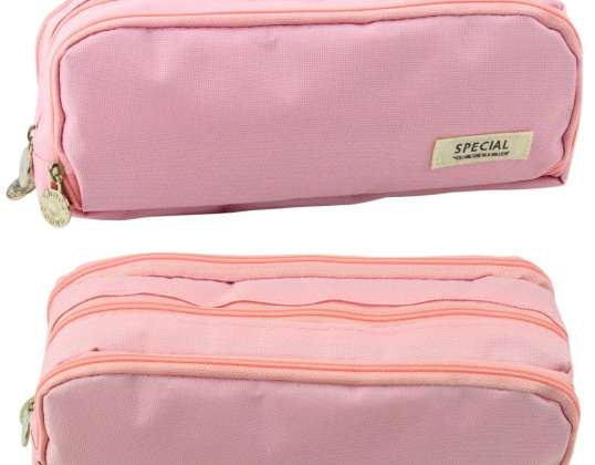 School Pencil Case Two Compartments Front Pocket Pink 23x9 cm