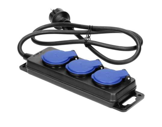 OR AE 13158/3M Splash-proof IP44 workshop extension cable. 3 2P sockets with IP44. rubber hose. H05RR F 3x1.5mm?. length 3m