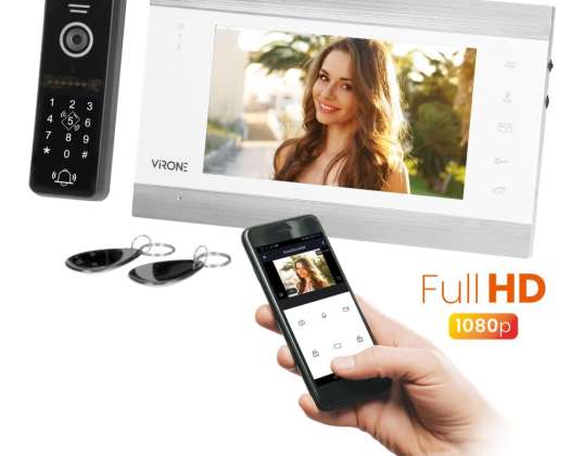VIFIS Full HD video intercom sæt. uden hovedtelefoner. 7&quot; LCD-skærm.  Osd. Fuld HD 1080P kamera. med scrambling og kort- og bilnøglelæser