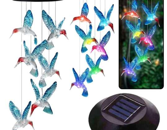 Solar Garden Lights LED Hummingbird Bells Blue 70cm