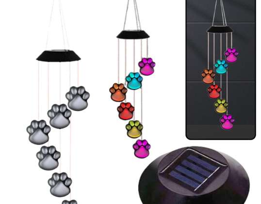 Lampki Solarne Ogrodowe LED Dzwonki Psie Łapy Kolorowe 70cm