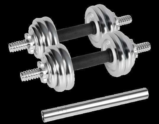 Cast iron chrome dumbbells adjustable in a case with a bar. set 15kg REBEL ACTIVE