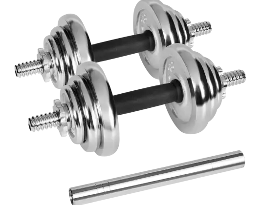 Gietijzeren chromen halters verstelbaar in een koffer met een stang. 20kg REBEL ACTIVE set