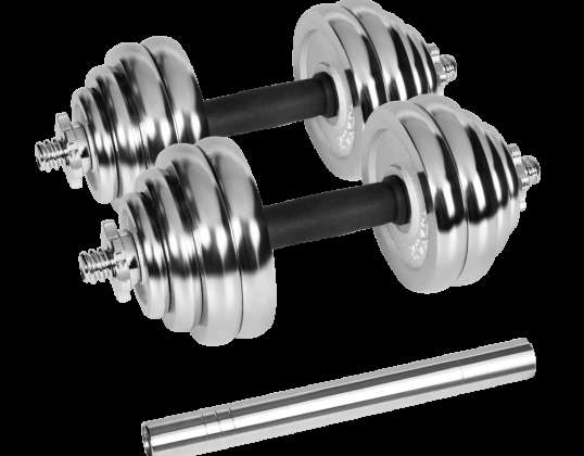 Cast iron chrome dumbbells adjustable in a case with a bar. set 30kg REBEL ACTIVE