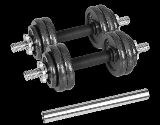 Verstelbare gietijzeren halters in een koffer met een stang. set 15kg REBEL ACTIVE