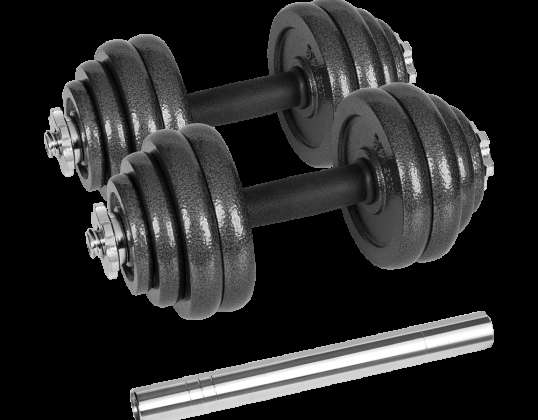 Verstelbare gietijzeren halters in een koffer met een stang. set 30kg REBEL ACTIVE