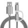 Reekin Cable 2in1 MicroUSB & USB C 1 Meter Silver Nylon image 2