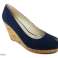 Blaue Wildlederimitat -Peep-Toe-Schuhe mit Keilabsatz Bild 1