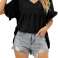 Casual solid color V-neck loose ruffle short-sleeved tops image 1