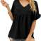 Casual solid color V-neck loose ruffle short-sleeved tops image 2