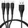 Rock Hi-Tensile 3in1 3A Cable 1.2M USB-C + Lightning + Micro Black image 1