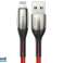 Baseus Horisontal LED Apple Lightning 50cm rød USB-kabel bilde 1