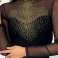Siyah tül yapılmış kollu ve yakalı örme elbise Yüksek kaliteli viskondan yapılmış elbise, figürü mükemmel bir şekilde vurgulayarak fotoğraf 2