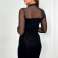 Siyah tül yapılmış kollu ve yakalı örme elbise Yüksek kaliteli viskondan yapılmış elbise, figürü mükemmel bir şekilde vurgulayarak fotoğraf 4