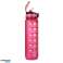 Water bottle, bottle with straw, handle and measuring cup, motivational for the gym, 1l, pink image 1