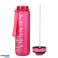 Water bottle, bottle with straw, handle and measuring cup, motivational for the gym, 1l, pink image 6