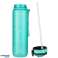 Wasserflasche, Flasche mit Strohhalm, Henkel und Messbecher, motivierend fürs Fitnessstudio, 1l, grün Bild 5