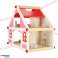 Dřevěný domeček pro panenky růžové doplňky k nábytku Montessori 36cm fotka 1