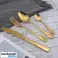 Set de couverts de luxe, ustensiles de service, avec boîte à couverts portable, or, 6 cuillères + 6 fourchettes + 6 couteaux + 6 cuillères, 20 cm - Couverts photo 2