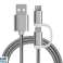 Reekin Cable 2in1 MicroUSB & USB C 1 Meter Silver Nylon image 1