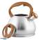 Stainless Steel Kettle with Whistle 3L Induction Silver BENO Wood-Like Handle image 1