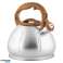 Stainless Steel Kettle with Whistle 3L Induction Silver BENO Wood-Like Handle image 2