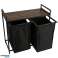 Two-compartment laundry basket large with a shelf with a wooden top LOFT black image 13