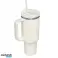 GROSSER GERÄUMIGER THERMOBECHER MIT HENKEL UND STROHHALM, 1L CREME CUP01 Bild 1
