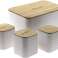 Bread Bin with Cutting Board + 3x Storage Can - 5-piece Set - Mix Black And White image 3