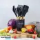 Conjunto de ferramentas de cozinha de silicone – 12 pcs preto com cabos de madeira foto 1