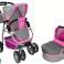 Doll's Kinderwagen Kinderwagen 2 in 1 Reiswieg Tas Roze Sterren foto 1