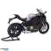 Motocicleta Deportiva Metálica Luces Sonidos Elementos Plateados Negro V4 1:12 fotografía 2