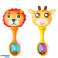 Rassel-Set mit weichen Kugelmustern Giraffe Löwe 2tlg Bild 1