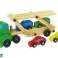 Hölzerner grüner Abschleppwagen mit Spielzeugauto-Blöcken Bild 1